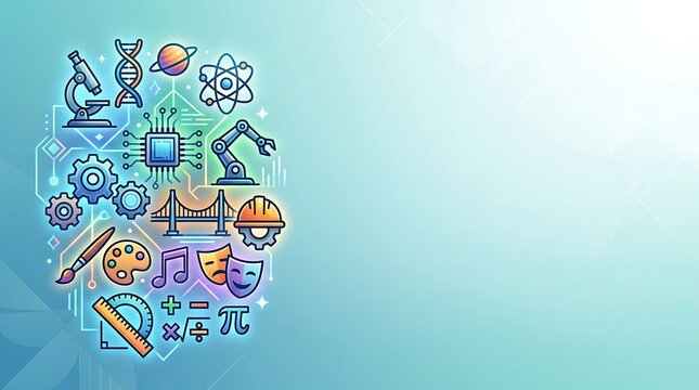 Steam and stem education icons on blue background