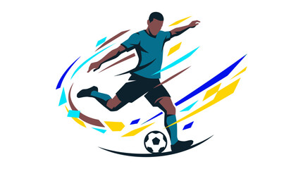 Obraz premium Dynamic colorful soccer player kicking a ball in motion illustration.