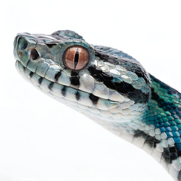 tropidolaemus snake closeup on white background