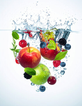 fresh fruit in water splash