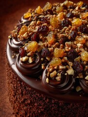 Fototapeta premium Chocolate Cake with Chocolate Frosting and Fruit Toppings
