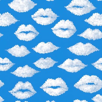white fluffy cloud lips in a seamless pattern