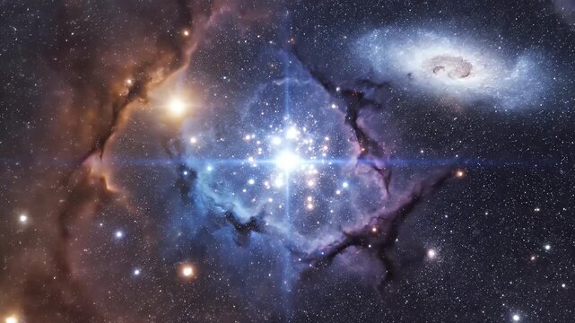 A vibrant and colorful nebula shines brightly against a backdrop of countless stars, showcasing the beauty and vastness of deep space.