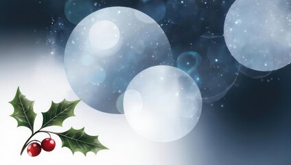 Fototapeta premium Festive Holly Berries and Winter Orbs Holiday Card Design.