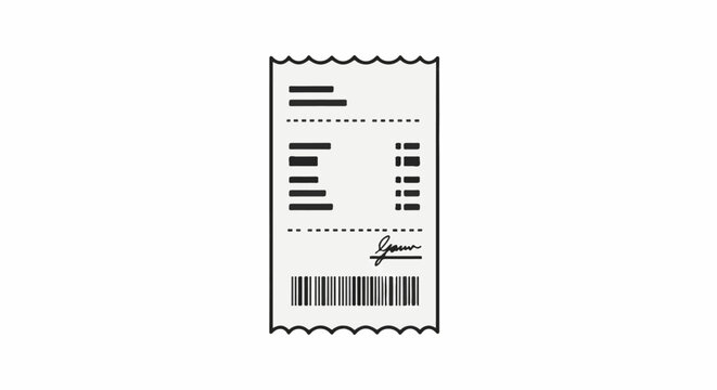 A simple black-and-white image of a receipt with lines for text, a barcode, and a signature