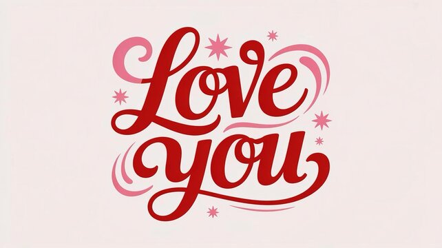 Elegant red cursive love you script with decorative flourishes valentines calligraphy typography decorative flourish anniversary romantic greeting illustration valentineday