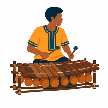 Man Playing Balafon African Wooden Xylophone Illustration