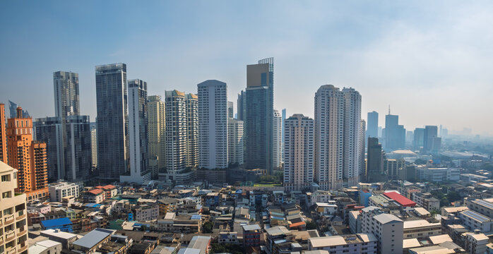 Bangkok city urban skyline featuring modern skyscrapers in horizon