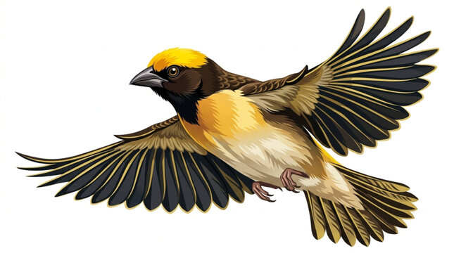 Baya Weaver Bird Flying with Open Wings Vector Illustration