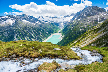 Schlegeis Stausee mountain valley in the Zillertal Alps, Austria © Lumen&Lines