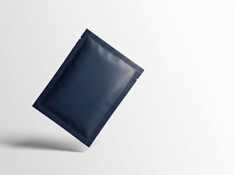 Packaging Mockup of a Single Dark Blue Sachet with Copy Space, Clean Presentation, Product Branding Concept