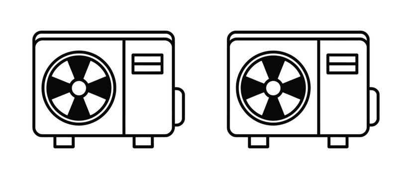 Heat pump vector icon, HVAC heating and cooling system symbol, energy efficient climate control technology, sustainable renewable energy illustration.