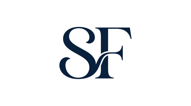 Elegant monogram combining the letters s and f in navy blue serif font
