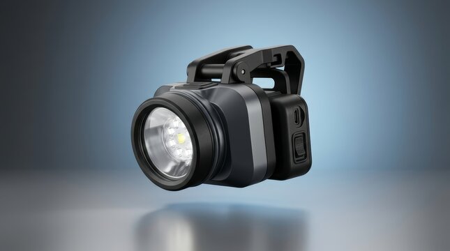 Industrial mining cap lamp 3D render, helmet mounted underground mining light, portable hands free illumination device