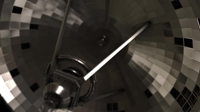 View of Radio Telescope Satellite Dish in 3D Render. Themes of deep space exploration, signals from the universe, and astronomical research. 4K.