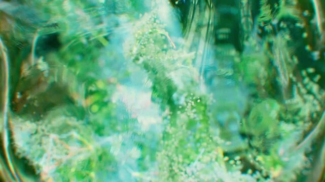 Vibrant 3d animation of green cosmetic essence for hair care and skin care, featured in dynamic 3d video, showcasing modern 3D cosmetic innovation