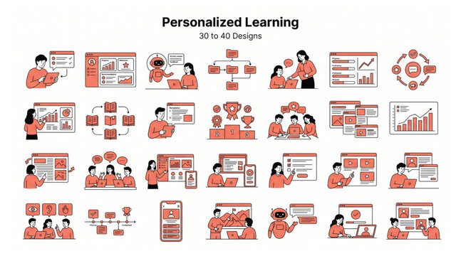 Comprehensive collection of personalized learning vector illustrations featuring educational technology concepts e learning personalized learning education illustration technology classroom