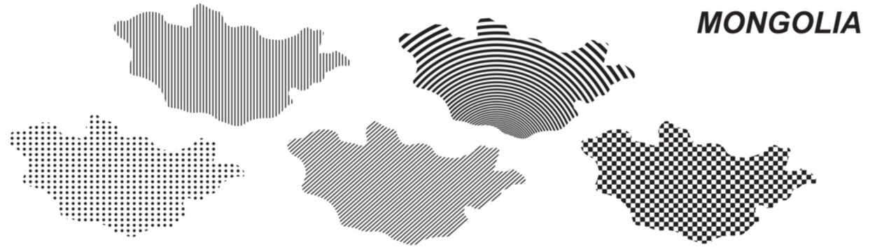 Mongolia map infographic simple design element, black abstract geometric pattern icon style Mongolia country landscape outline shape vector illustration