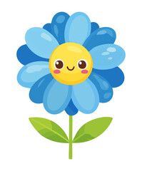 Fototapeta premium Cute cartoon blue daisy flower with a happy smiling face on a dark background perfect for children book designs and games