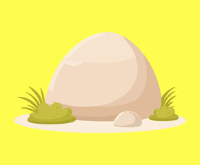 Smooth light gray boulder resting peacefully on a patch of green grass against a sunny yellow frame for casual games © color