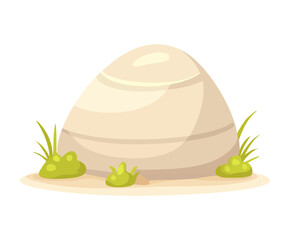 Dome shaped gray boulder embedded in a small patch of wild grass perfect for adding organic details to forest paths © color
