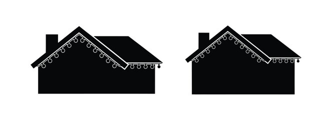 Fototapeta premium Black house roof with christmas lights on white background Vector