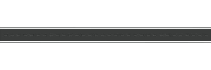 Seamless straight asphalt road graphic, white dashed lane markings, top view highway street, transportation traffic concept, urban infrastructure map design vector element. ©   