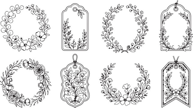 Elegant floral wreath and gift tag vector designs