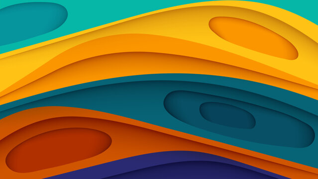 Abstract orange and blue wave background with colorful curves modern vector design