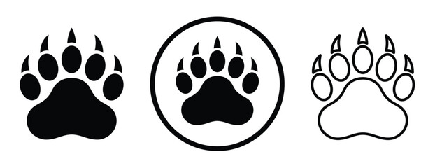 Bear Paw Prints Vector Icons Featuring Solid, Enclosed, and Outline Styles for Design © Grok