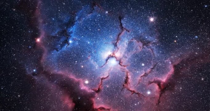 Stunning cosmic nebula with vibrant colors, bright star, and intricate stellar formations in space
