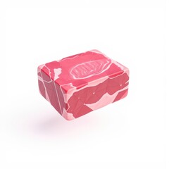 Fototapeta premium Rectangular meat block. Reddish color, white marbling visible. Isolated studio shot, simple presentation. Food item, culinary ingredient.