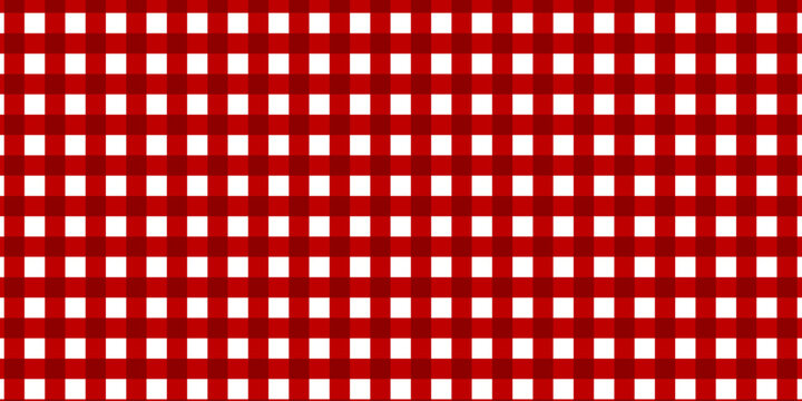 Red and white gingham seamless pattern. Classic checkered tablecloth background
