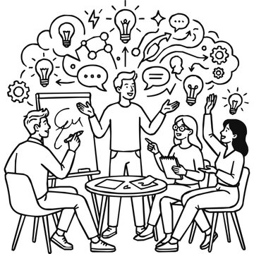 Collaborative brainstorming session focusing on collaboration, innovation, and group creativity to improve professional teamwork and business success.