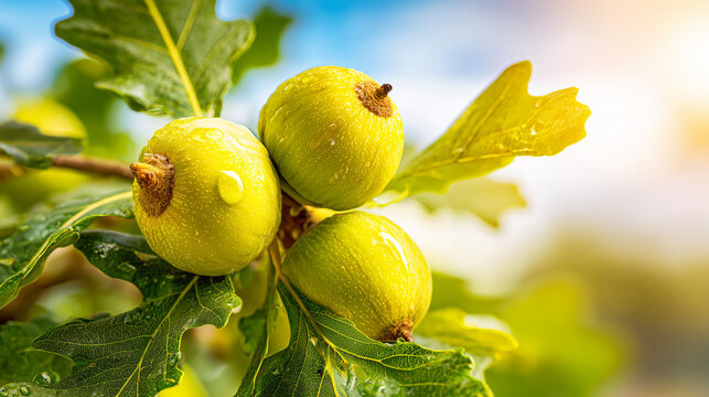 Celebrating Oak Apple Day with fresh oak galls and leaves outdoors