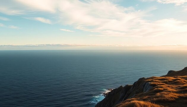 Falklands/Malvinas Islands landscape, dramatic ocean, distant land,  drone photography, sea