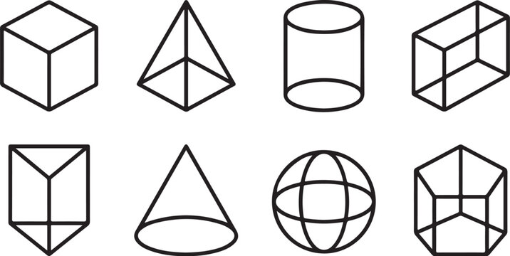 Eight geometric 3d shapes illustration