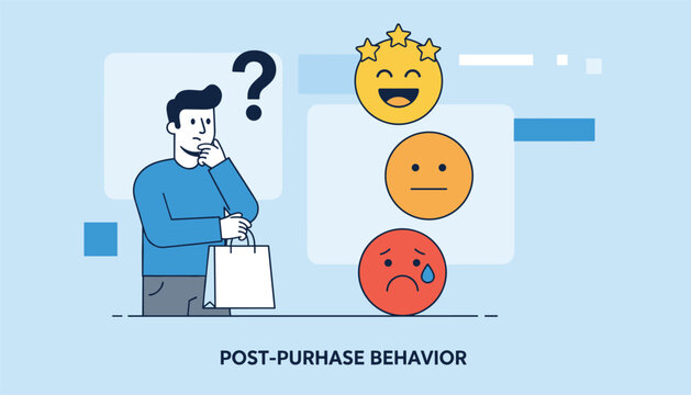 Customer analyzes his shopping experience to decide on post-purchase behavior using positive, neutral, or negative feedback.