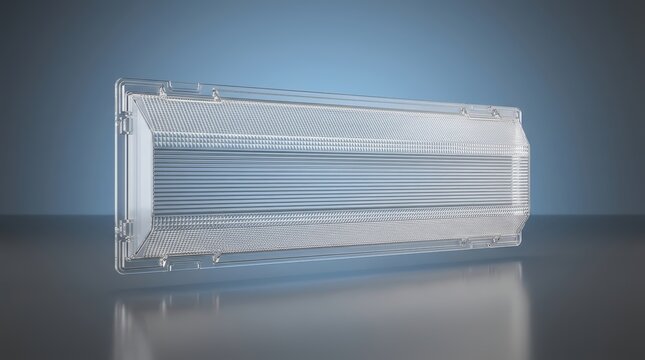 Industrial prism diffuser 3D render micro prismatic optical component light redirection glare control acrylic luminaire commercial fixture