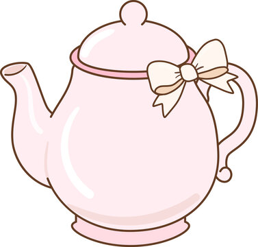 Pink Coffee Pot with Bow Illustration