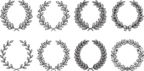Elegant laurel wreath designs in black and white © Torikul