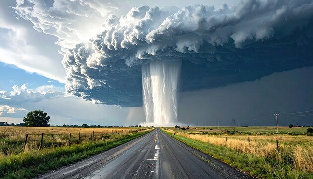 Dramatic Storm Clouds Over Open Road Landscape.