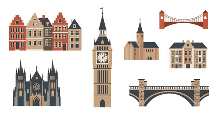 Obraz premium Clock Tower and Buildings.