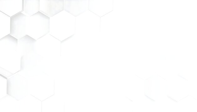 A stark white, digitally created image features a repeating pattern of three-dimensional, hexagonal shapes on the left side, fading to white