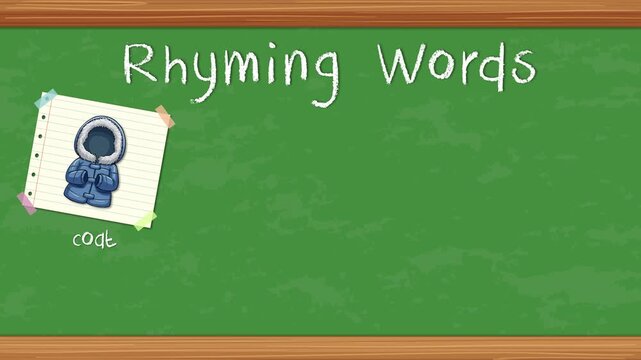 Educational Rhyming Words Animation on a Green Chalkboard Background