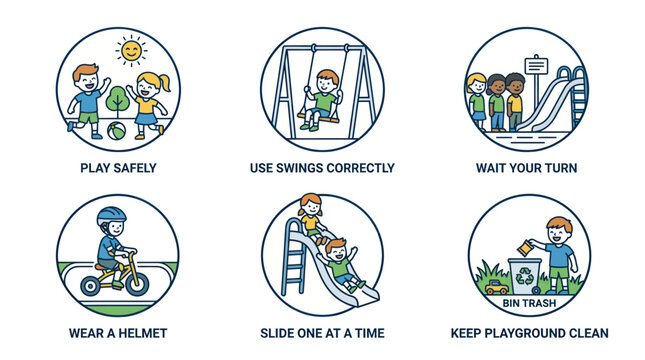 Playground Safety Rules for Children: Icons of Kids Playing Safely