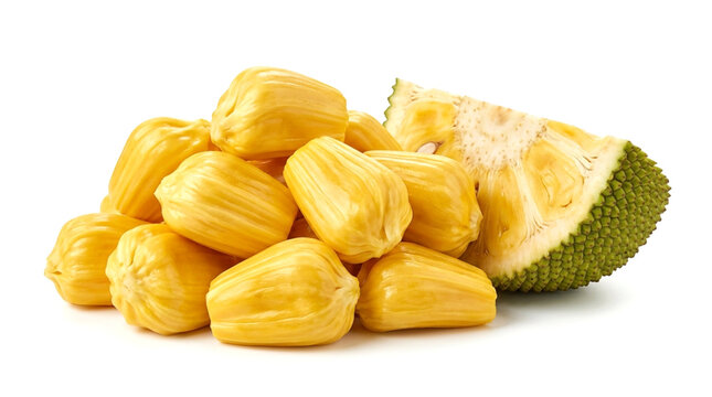 Fresh jackfruit bulbs isolated on white background