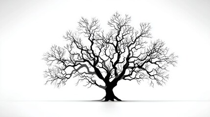 Obraz premium Elegant Silhouette of a Leafless Tree with Intricate Branches Against a Minimalist White Background