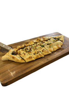 Authentic Turkish Cheese Pide on Wooden Board