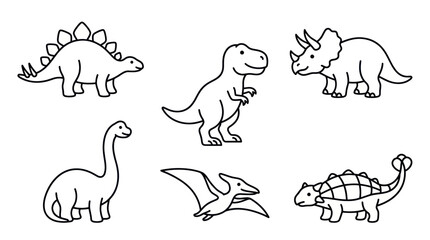 Cute prehistoric dinosaur collection in minimalist outline style © ghina